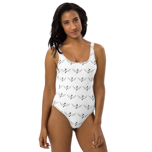 Success Object Pattern Logo One-Piece Swimsuit White