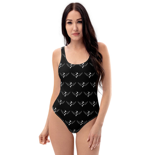 Success Object Pattern Logo One-Piece Swimsuit Black