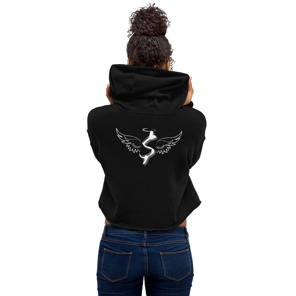 Success Object Winged Logo Crop Hoodie Black