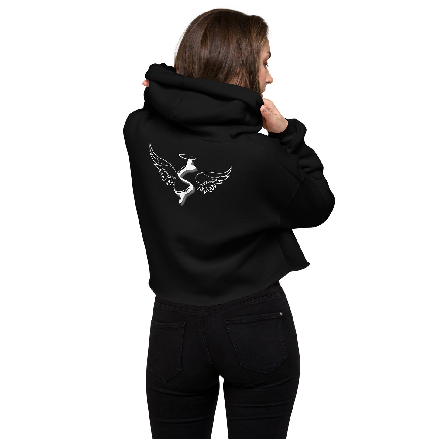 Success Object Winged Logo Crop Hoodie Black