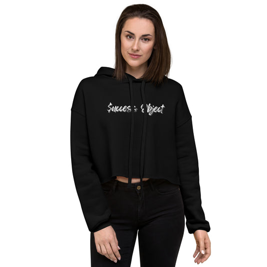 Success Object Winged Logo Crop Hoodie Black