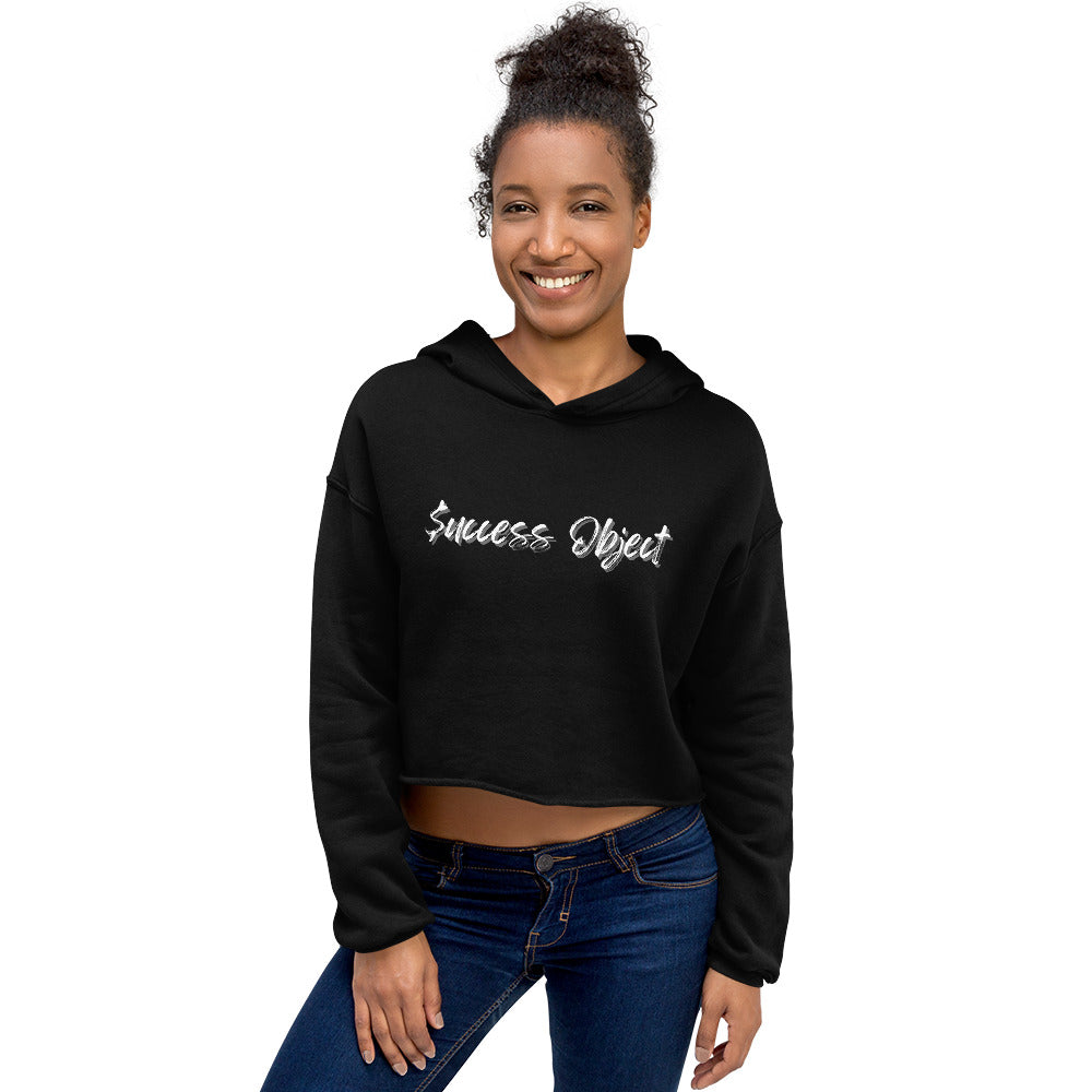 Success Object Winged Logo Crop Hoodie Black